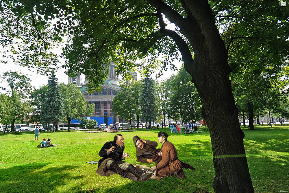 Персонажи семи известных картин незаконно лежат на газонах Петербурга ...