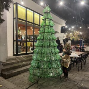 Елка из пластиковых бутылок в кафе Mziuri почти готова